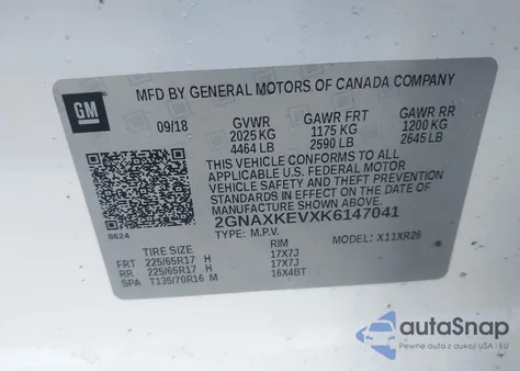 2019 Chevrolet Equinox Lt из США, поврежденный, VIN 2GNAXKEVXK6147041